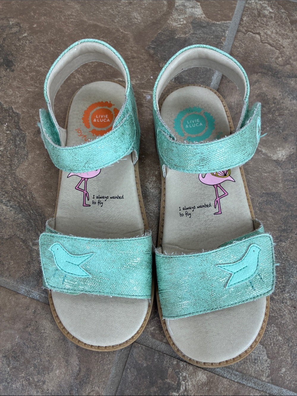 Livie & Luca Mint Green Bird Appliqué Sandals